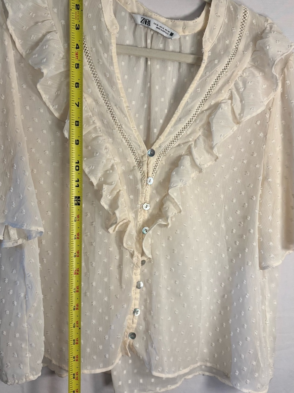 ZARA Ivory Dot Ruffle Button-Front Blouse - Picture 7 of 10